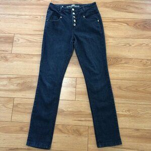 Almost Famous High Rise Jeans Women's 9 Skinny Button Fly Dark Wash Denim EUC